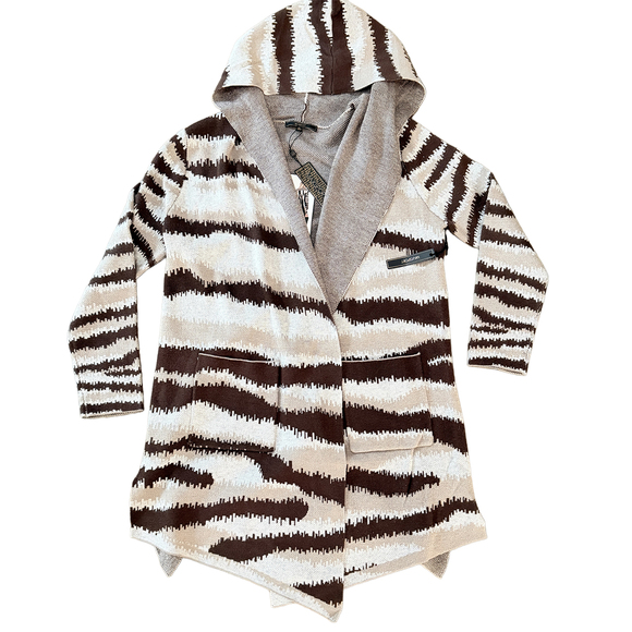 NWT MaxSport Hooded Waterfall cardigan long duster chevron brown beige zebra XL - Picture 5 of 7